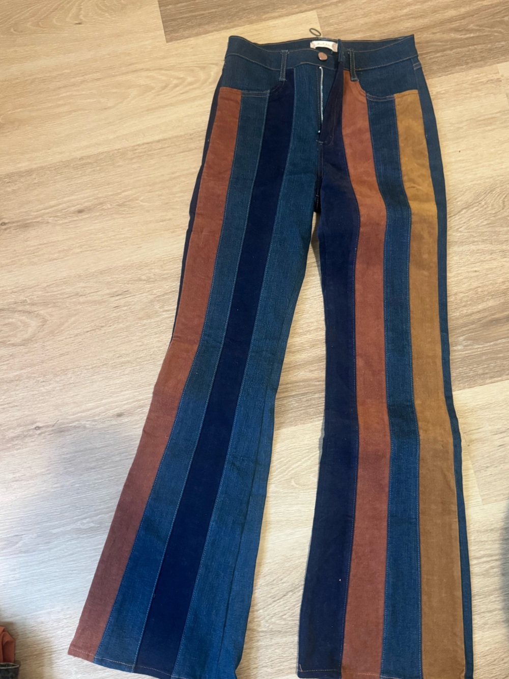 Altar'd State Men's Striped Corduroy Pants in Navy, Teal and Brown